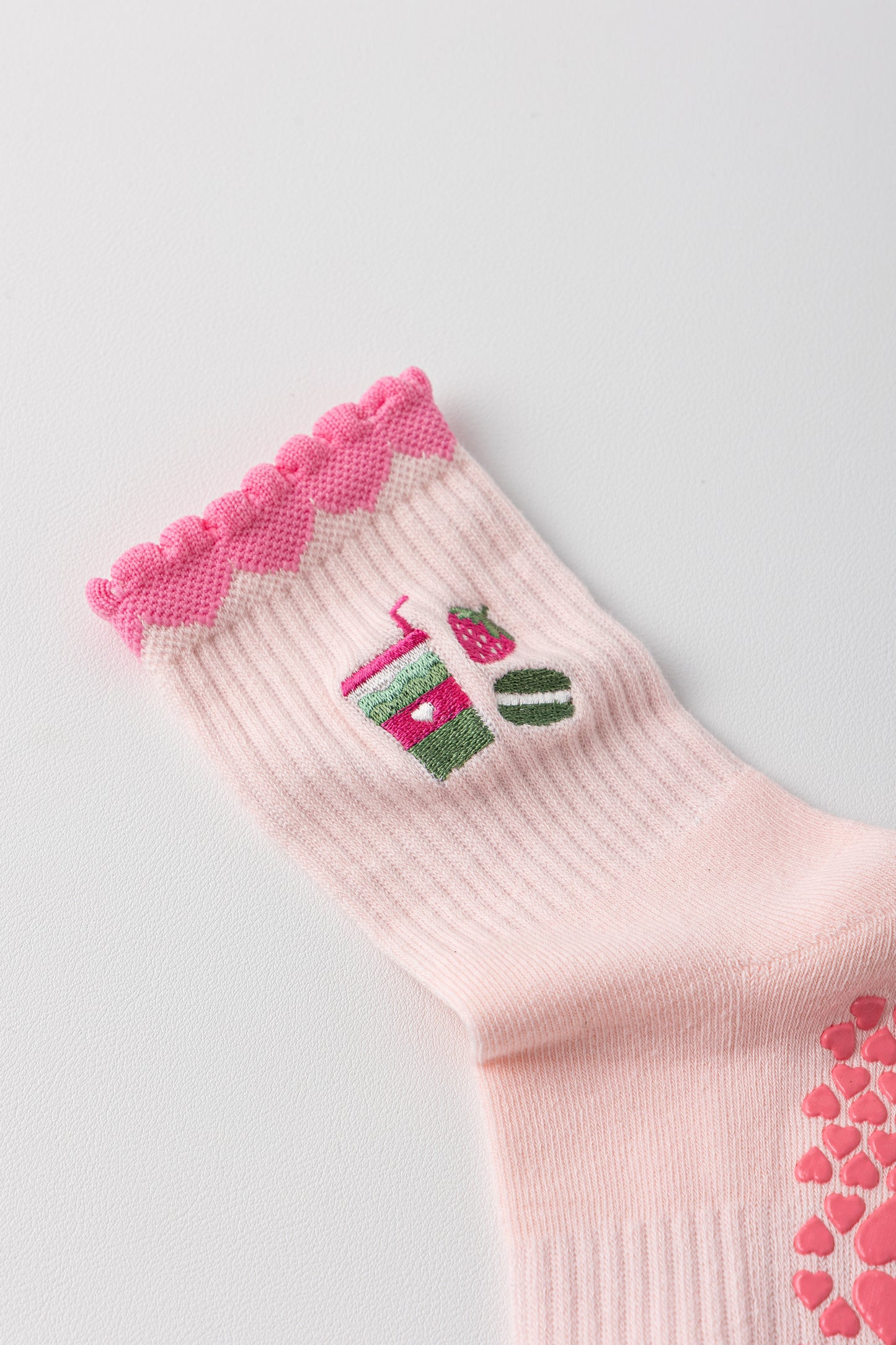 Strawberry Matcha embroidered grip socks