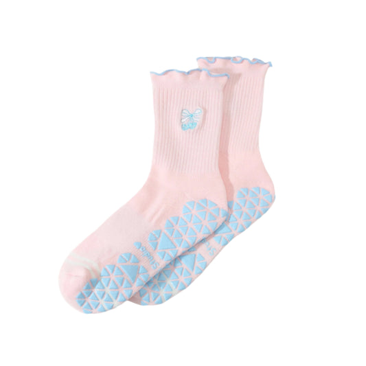 Cute cherry bow embroidered grip socks