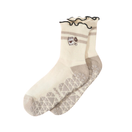 Cute coffee donut embroidered grip socks