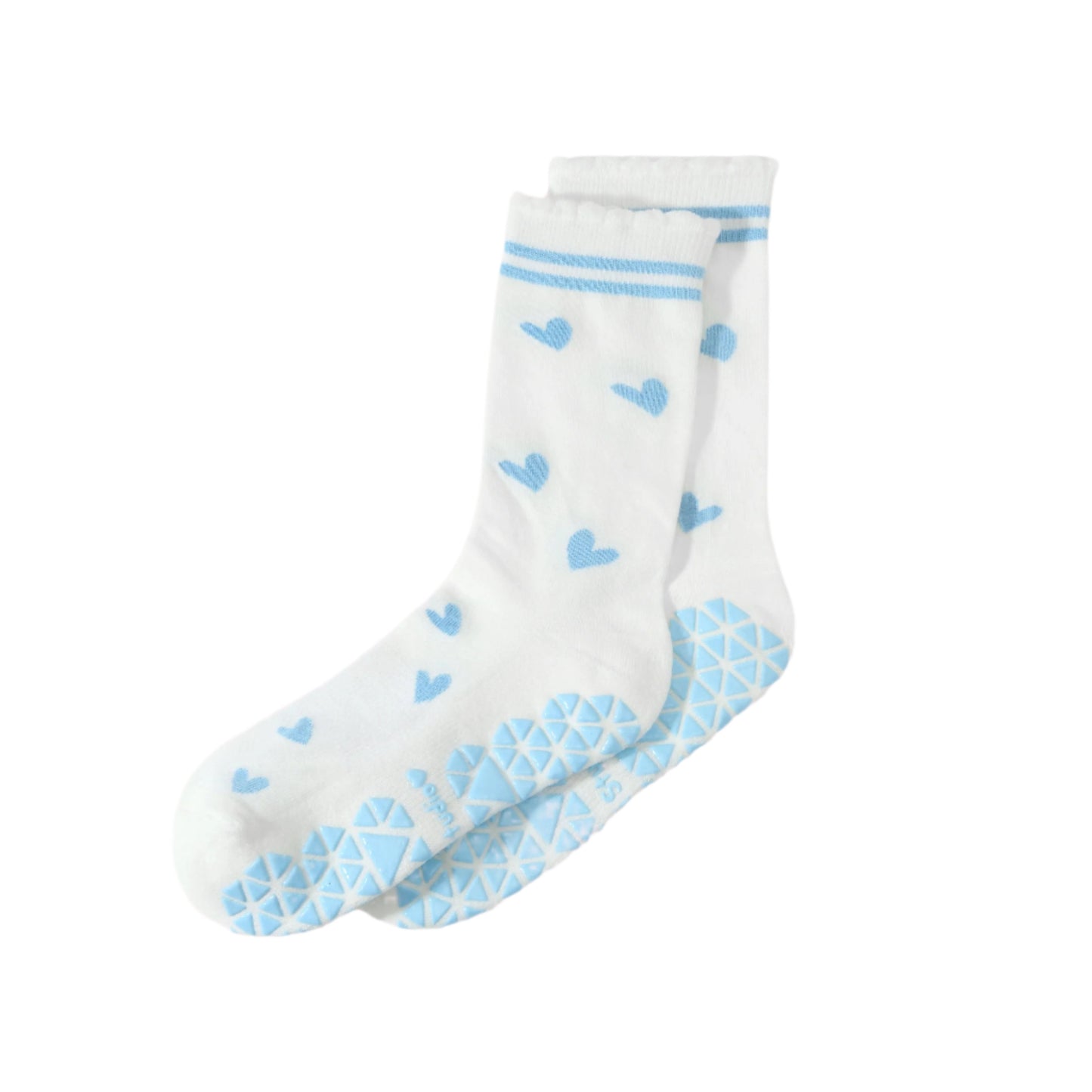 Blue heart scalloped edge grip socks