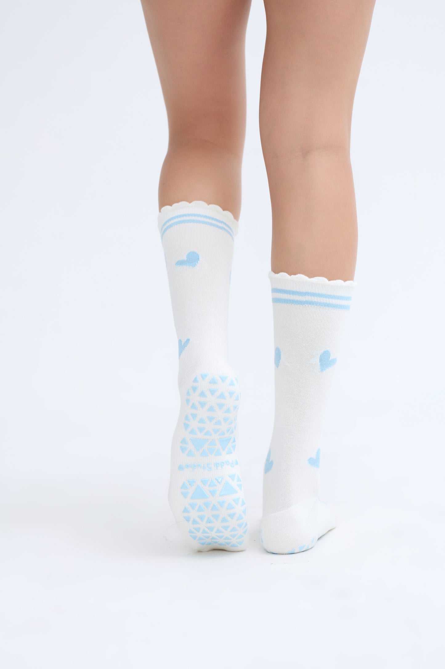 Blue heart scalloped edge grip socks