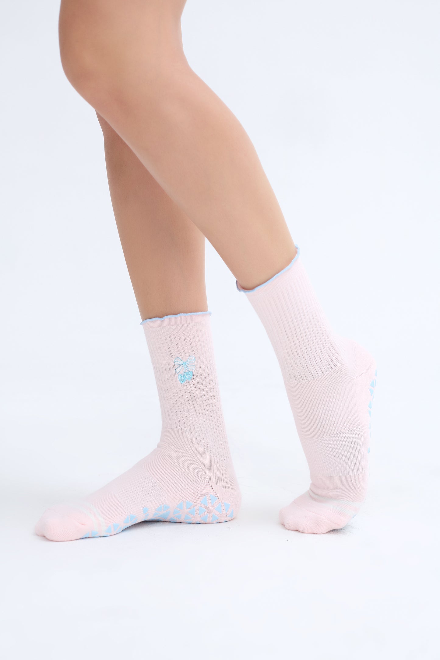 Cute cherry bow embroidered grip socks