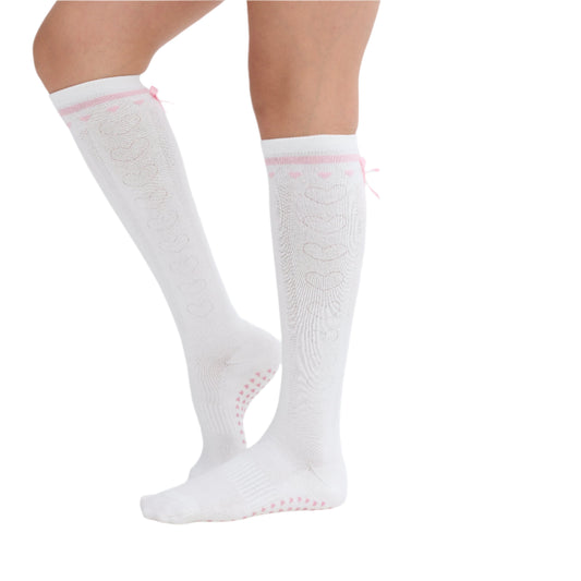 [Special edition] Pink bow knee high grip socks