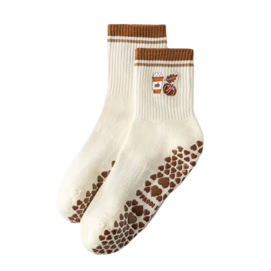 Pumpkin Spice Latte embroidered grip socks